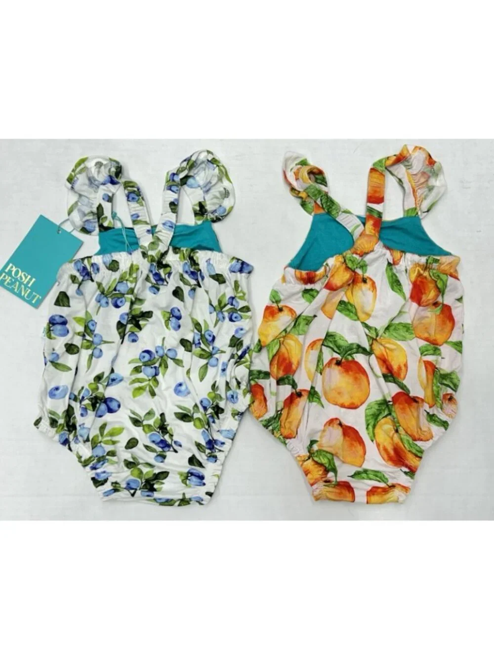 Posh Peanut bubble rompers Sleeveless LOT OF 2 Bamboo 0-3 months Fruit Prints